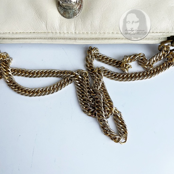 Vintage Ruth Saltz Shoulder Bag Retro 80s Eggshell Leather with Cougar Head - Picture 9 of 9